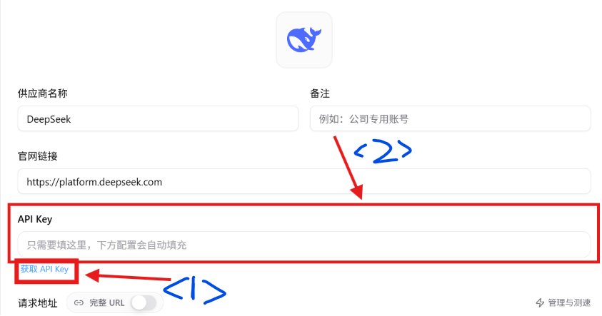 供应商配置页：只需粘贴 API Key，下方配置会自动填充